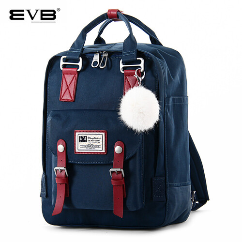 EVB双肩包女包韩版潮2018新款帆布撞色百搭甜甜圈背包休闲旅行包 标准款 深蓝