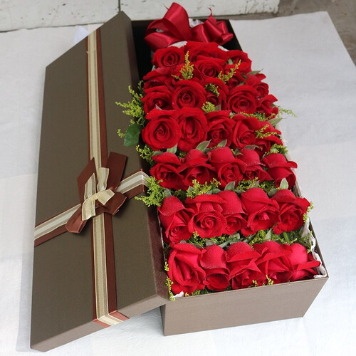 花记派鲜花速递同城19朵红玫瑰花束礼盒向日葵康乃馨百合礼盒蓝色妖姬花店生日求婚告白送花 33朵红玫瑰礼盒黄英—送爱人送女友