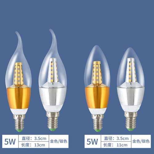 LED灯泡尖灯蜡烛灯E14小螺口拉尾节能灯光源吊灯水晶灯泡 E14小螺口满天星款-金色-尖泡-白光 5W