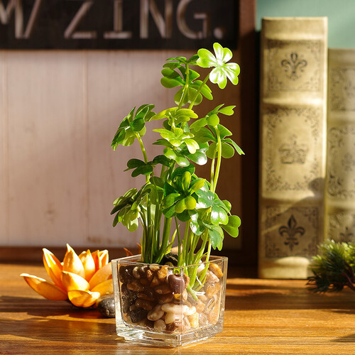 如一花开 假绿植摆件 仿真植物盆栽 北欧假花盆景装饰办公室客厅桌面摆设玻璃花瓶 幸运草款盆景