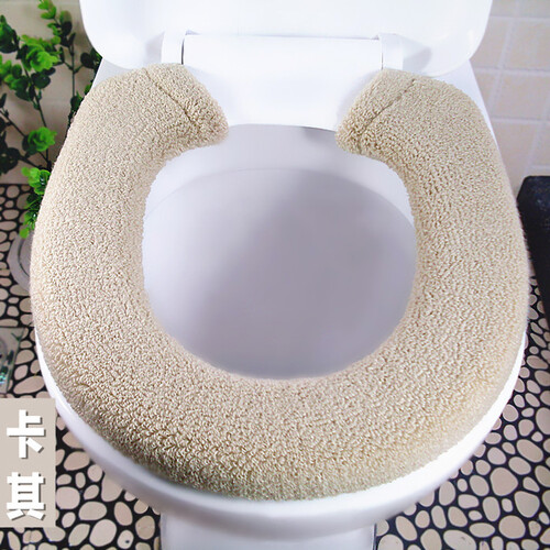 【2个装】钮扣式马桶垫 卫生用品毛绒马桶套圈坐便器垫 卡其色 2个换洗装