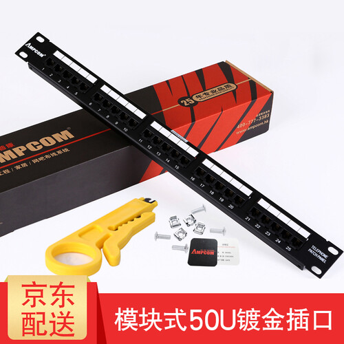 安普康（AMPCOM） 电话配线架25口50口电信级100对110配线架语音电话线跳线架 模块式 25口