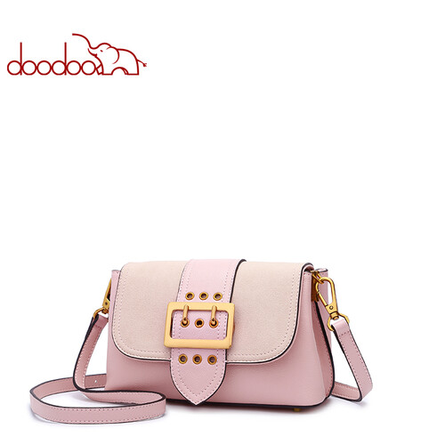 doodoo 包包女韩版2019新款潮百搭斜跨单肩包原创设计复古女包风 粉色 单肩/斜跨