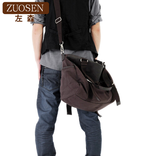 ZUOSEN正品 新款韩版男包包 男士帆布包单肩包斜挎包手提包休闲包 咖色