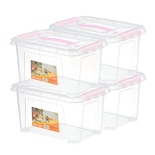 京东超市JEKO&JEKO 塑料桌面小号透明收纳箱8L 4只装化妆品玩具收纳盒零食整理箱手提式储物箱  SWB-501