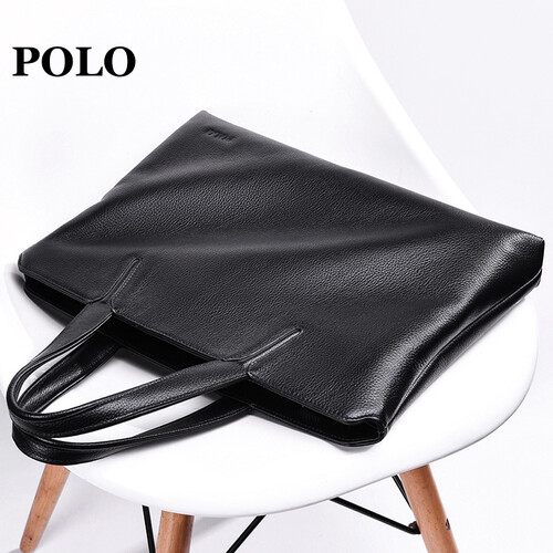 POLO 男士手提包头层牛皮时尚男包商务公文包042-P103 黑色