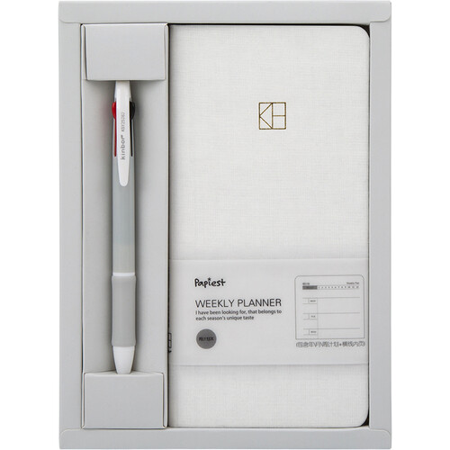 kinbor周计划手账本文具套装(自填式手帐记事本子+3色圆珠笔+索引贴纸) 昙花白KMQ25063