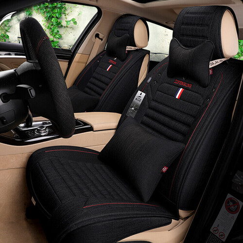 紫风铃汽车坐垫四季通用汽车座垫全包座套仿亚麻昂科威速腾哈弗h6卡罗拉英朗轩逸迈腾帕萨特 【同品质z07款】黑色-豪华版-头抱枕各1对 车型太多无...