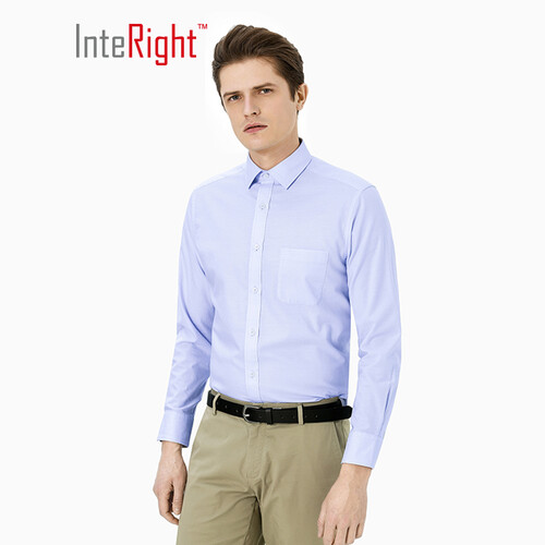INTERIGHT 衬衫男 棉桑蚕丝 净色 男士商务长袖衬衫 蓝色 42码