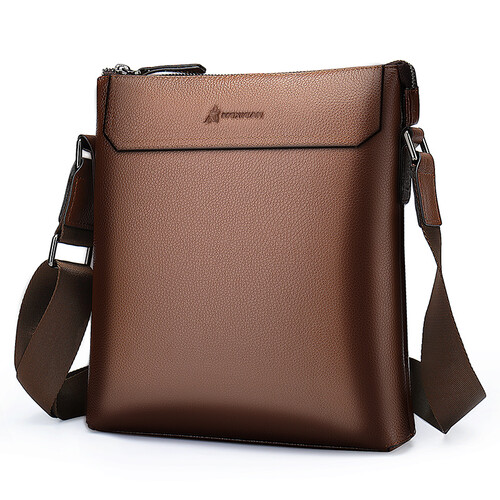 稻草人(MEXICAN)男包男士单肩包头层牛皮竖款商务休闲单肩斜挎包小方包50136啡色