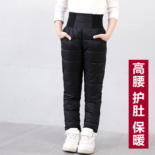 冰川熊（BINGCHUNXIONG）儿童棉裤2018冬季男女童外穿加厚长裤高腰宝宝保暖裤 黑色 130（建议身高120cm左右）