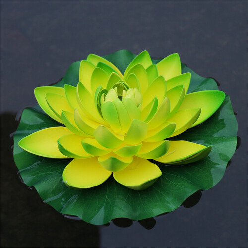 伊丽雅佳 塑料荷花 水面装饰花 仿真睡莲荷叶 水池塘装饰花艺 荷花叶子睡莲 鱼缸花 假荷花 17CM绿色睡莲