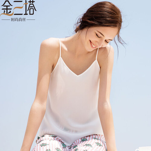 金三塔吊带衫女真丝V领吊带小衫基础打底背心YSF8B502 白色8100 M