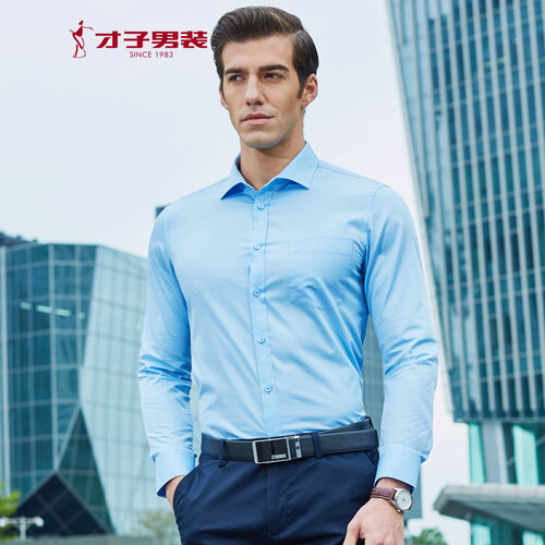 才子（TRIES）衬衫男 商务修身长袖衬衫时尚休闲衬衣 1175E0221浅蓝色41(175/96A)