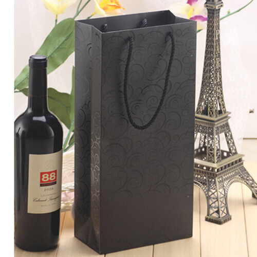黑色UV纸袋2F红酒礼品袋/UV印刷酒袋/双支装/高档红酒袋/加厚白卡纸/牢固 35*17*9双支装