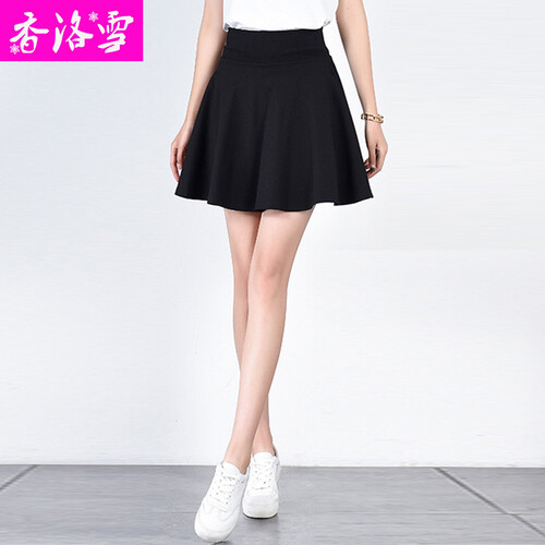 香洛雪半身裙女2019夏季新品韩版学生高腰显瘦a字裙大码蓬蓬短裙女防走光百褶裙子夏时尚百搭甜美小黑裙 黑色 L