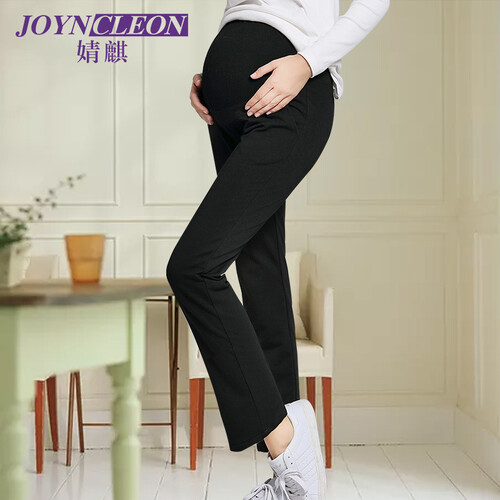 婧麒JOYNCLEON 孕妇打底裤春秋长裤孕妇可托腹调节小脚孕妇裤运动型黑色款 L Jyk0003