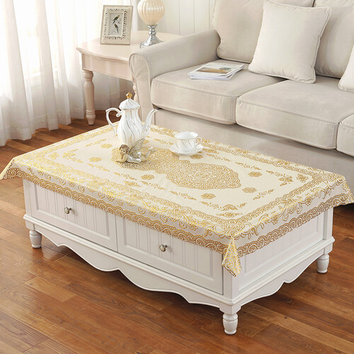 鸿胤蒙娜丽莎茶几垫子桌垫电视柜pvc桌布防水防烫防油免洗蕾丝茶几罩套巾盖布长方形欧式台布现代简约客厅 叶花烫金 90*140cm