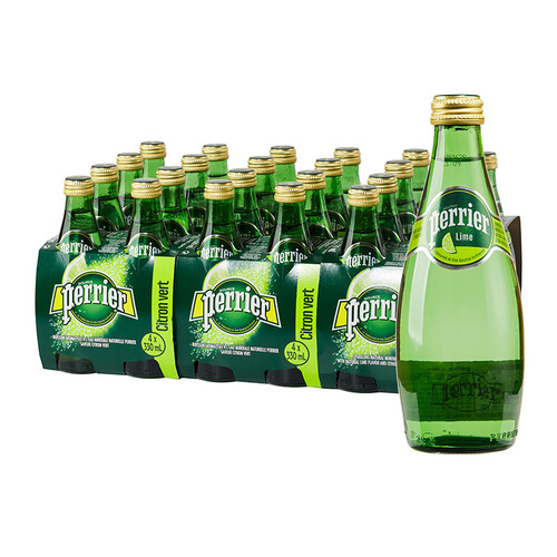 法国原装进口 巴黎水（Perrier）气泡矿泉水 青柠味含气天然矿泉水 330ml*24瓶 （玻璃瓶）整箱