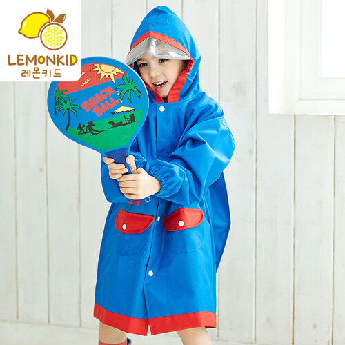 京东超市柠檬宝宝 lemonkid 可爱儿童雨衣书包位大帽檐男童女童小孩学生防水可爱雨披 LE020518 蓝色机器人 M