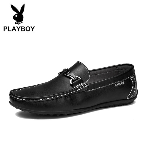 花花公子（PLAYBOY）休闲鞋 男鞋时尚豆豆鞋套脚休闲皮鞋 DS81020 黑色 41