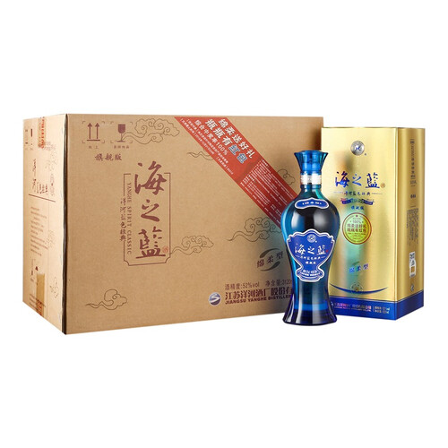 京东超市洋河蓝色经典 海之蓝 52度 整箱装白酒 520ml*6瓶（内含3个礼袋） 旗舰版 口感绵柔浓香型