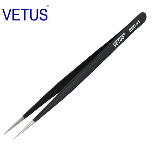 VETUS ESD防静电高精密镊子ESD-11 302不锈钢防磁防酸 钟表维修美容美睫电子维修工具 ESD-11 细尖型  140mm