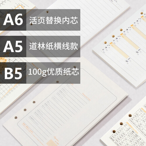 A5商务记事本9孔6孔A6活页笔记本道林纸B5格子道林纸替换内芯内页 本芯