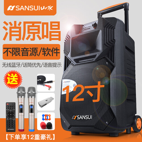山水（SANSUI） SS1广场舞音响户外大功率带拉杆移动K歌音箱蓝牙便携式抖音快手直播门店会议影响 12寸送双无线话筒