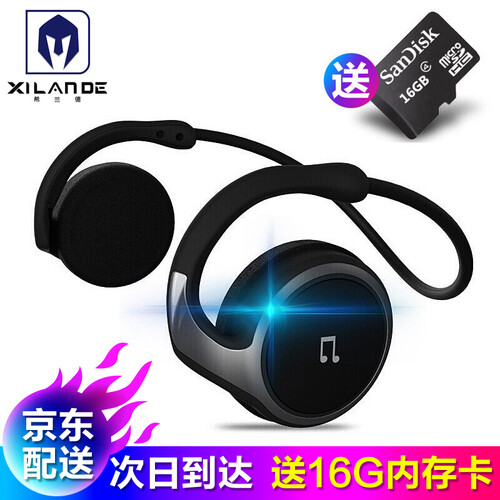 希兰德（XILANDE） 送16G卡无线运动蓝牙耳机插卡MP3收音4.2挂耳式头戴式迷你跑步手机通用 黑色