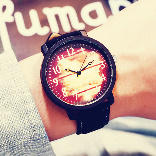 2018韩版原宿时尚软妹考试手表女复古韩国潮流男中学生大表盘 木纹款