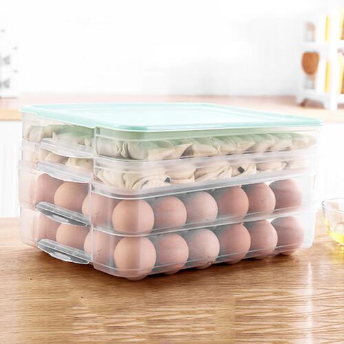 京东超市青苇 冰箱速冻饺子盒 鸡蛋冷藏保鲜盒 包子馄饨收纳盒 4层1盖