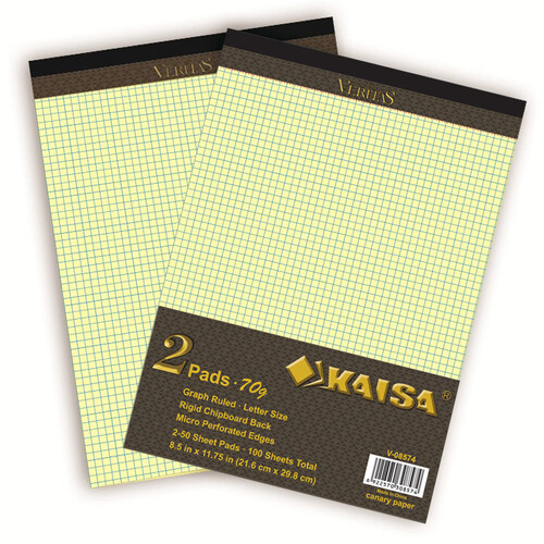 凯萨(KAISA)拍纸本Legalpad美式方格记事本笔记本加厚黄纸50张A4 (216x298mm)2本装 V08574