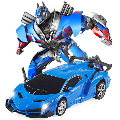 儿童遥控车汽车1:14变形玩具机器人一键变形可充电男孩模型 兰博基尼蓝【双电玩60分钟】+送儿童手表+遥控电池