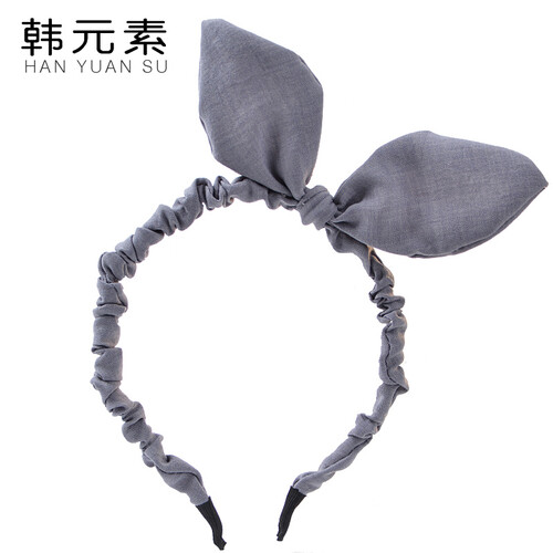 韩版夏季布艺褶皱兔耳朵发箍 发卡子头箍头花发前夹压发超萌头饰 B0397气质灰