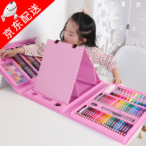 梦多福 生日礼物儿童 礼物画笔套装绘画水彩笔送女孩礼物送孩子小朋友开学必备礼物小学生画画工具 176件套送画册礼品袋 粉色 带画架