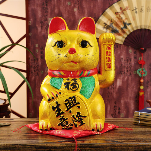 物有物语 招财猫摆件 摇手电动大号小号陶瓷发财猫摆件插电礼品家居店铺收银台新店开业送礼送朋友礼物 9寸猫单用+红垫(高度21cm)