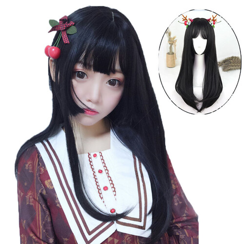 帝飞（DIFEI） 帝飞 新款男女假发女黑长直发cos姬发式长发伪娘变装万用动漫cosplay假毛 自然黑色