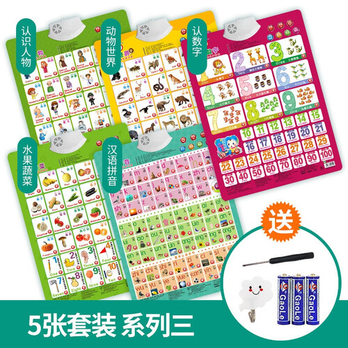 有声挂图发声看图识字卡片汉语拼音字母数字儿童益智玩具婴幼儿认字充电版早教机3-6岁中英文全套 (经典挂图)人物+认数字+动物+水果数字+拼音