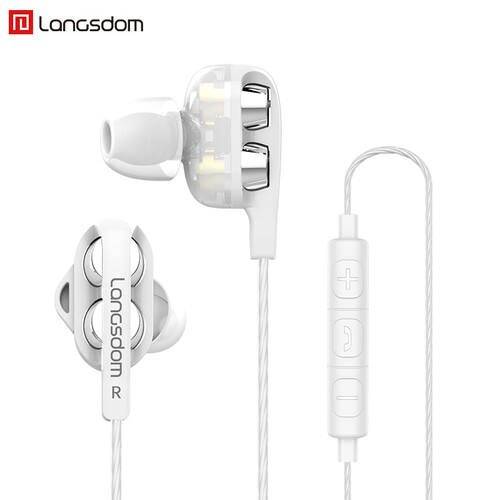兰士顿 D4C耳机入耳式有线降噪隔音四核双动圈重低音苹果vivo华为oppo通用K歌音乐手机吃鸡电脑游戏耳麦白色