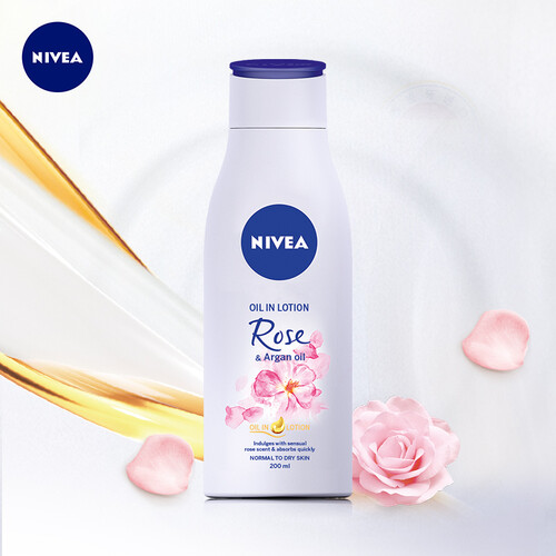 妮维雅(NIVEA)精华油润肤露200ml(玫瑰香氛 身体乳女 原装进口)