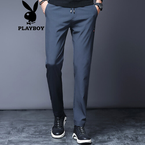 京东超市花花公子（PLAYBOY）休闲裤男2019秋季青年弹力修身潮流直筒裤百搭小脚长裤 深灰 L