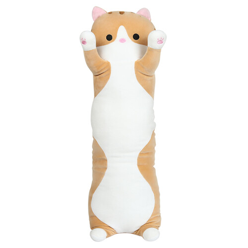【礼袋装】萌猫抱枕毛绒玩具长条娃娃公仔玩偶女生懒人睡觉 萌猫-棕色 1.1m【礼袋装】