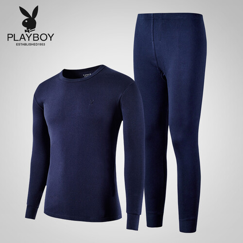 京东超市花花公子 秋衣秋裤男 保暖内衣男 打底衫 男士内衣 棉毛衫棉毛裤套装 纯棉薄款 宝蓝 (圆领)XXL