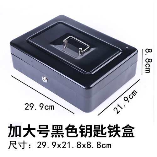随想曲 带锁的收纳盒密码锁铁盒子小保险箱子储物盒手提零钱大号迷你化妆品送妈妈女生实用礼物家居创意收纳 黑色钥匙款 加大号