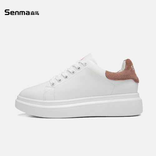森马女鞋增高小白鞋女春季2019百搭韩版学生厚底休闲板鞋女鞋 粉白色-女款 35