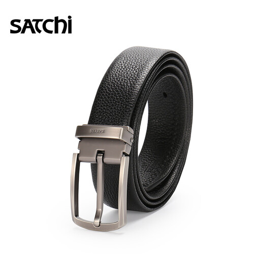 沙驰（SATCHI）男士皮带礼盒针扣商务休闲头层牛皮腰带男款百搭裤带FD02434-2H黑色