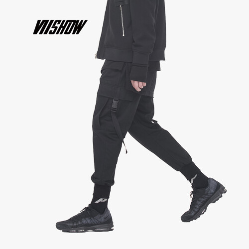 VIISHOW2019新款休闲工装裤男 男士束脚裤多口袋男生裤子青年李现韩商言同款 黑色 M