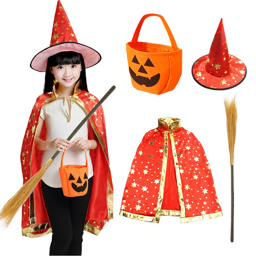 多美忆 万圣节服装儿童披风道具装饰品儿童万圣节装饰cosplay演出服表演服 魔法师红