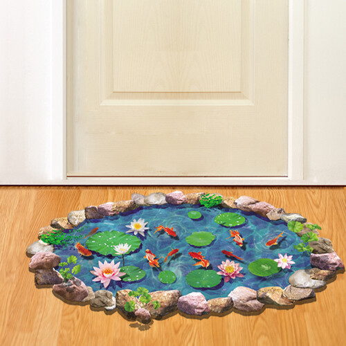 凡雅空间 3D立体感可移除荷塘贴画进门口客厅地贴卧室房门防水墙贴纸装饰品地板贴 3D圆形荷花池 大号